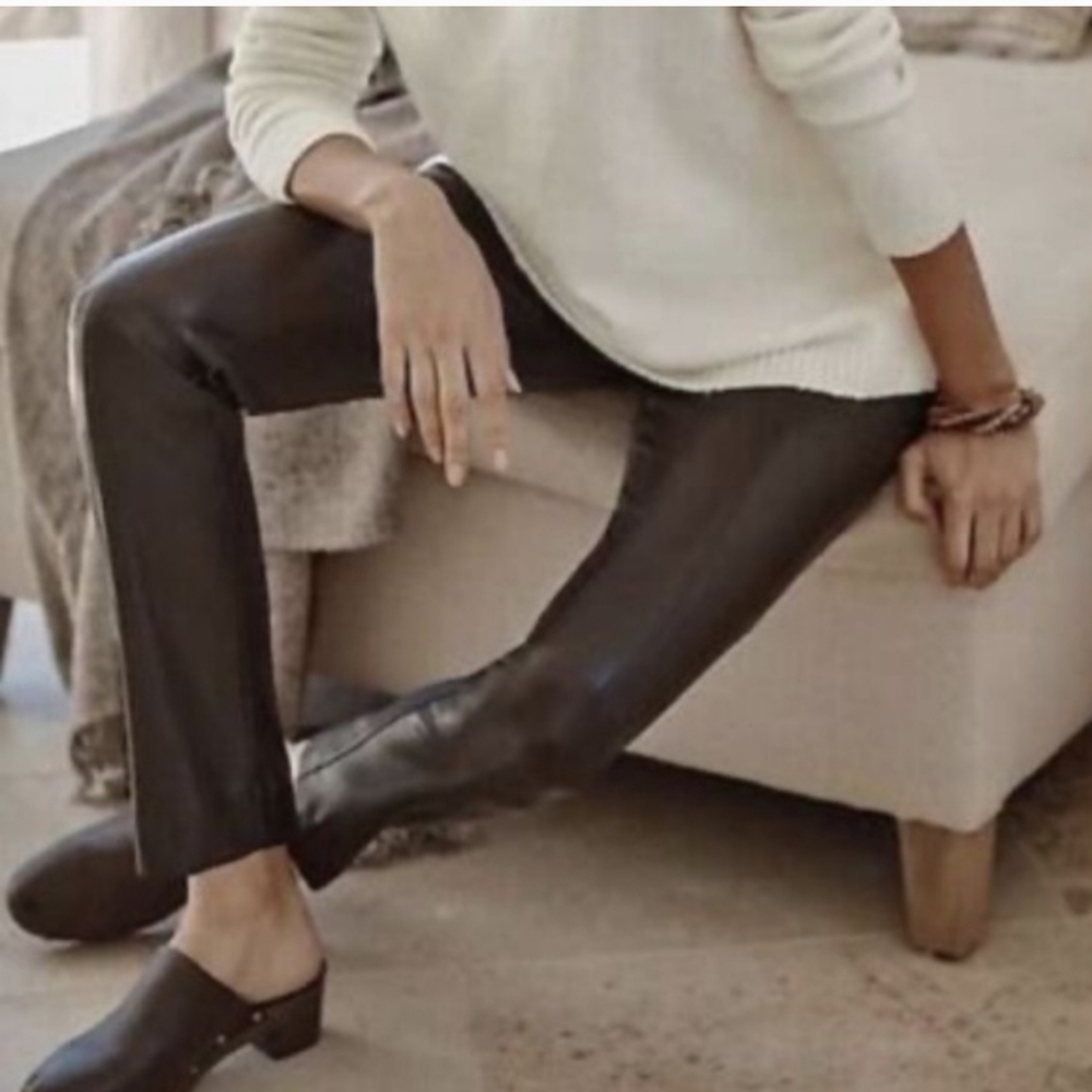 J. Jill‎ Faux Leather Slim Pant, Brown, Size Large, Tall